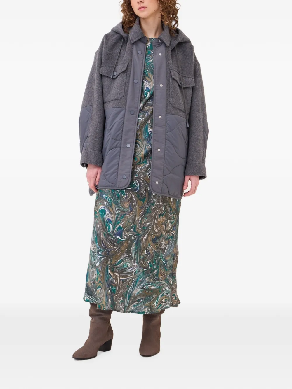 Ottod'Ame Cappotto trapuntato con cappuccio - Grigio