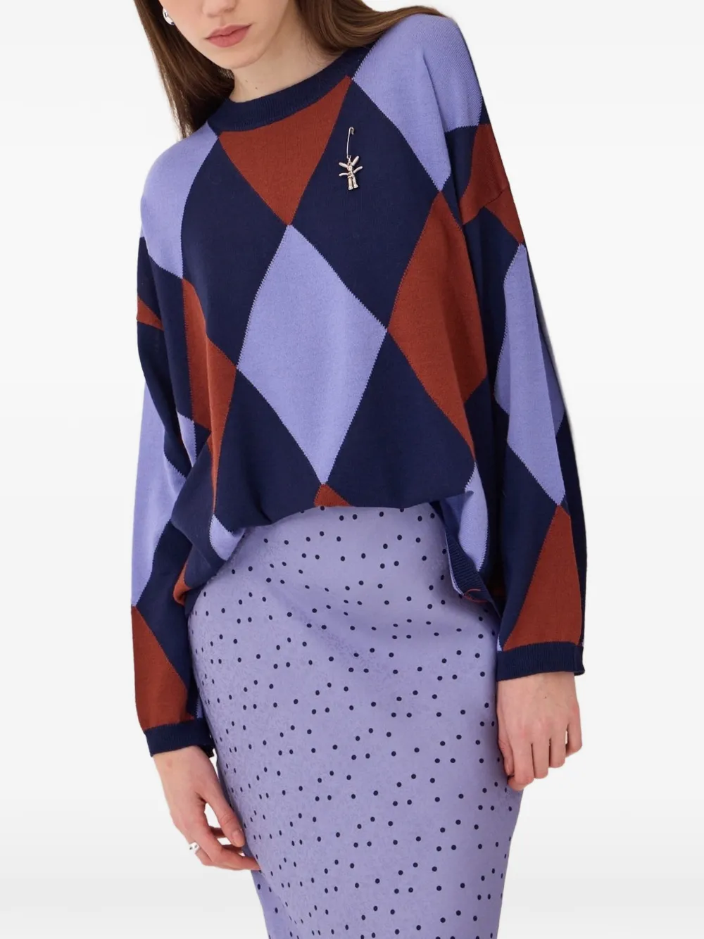 Ottod'ame Geometric-pattern Long-sleeve Sweater In Purple