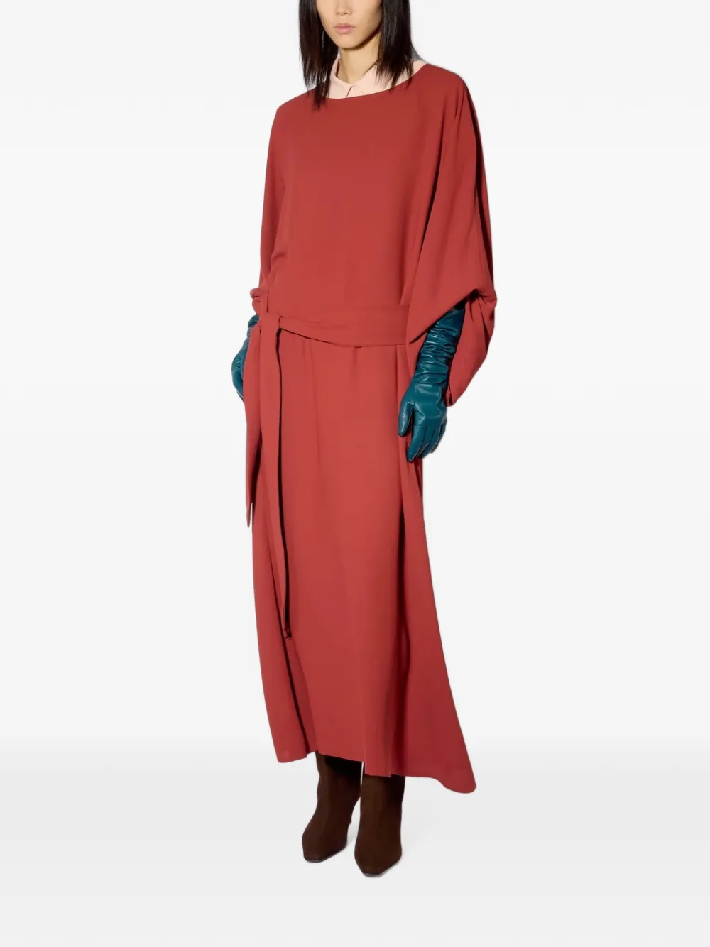 Liviana Conti belted long-sleeve maxi dress Rood