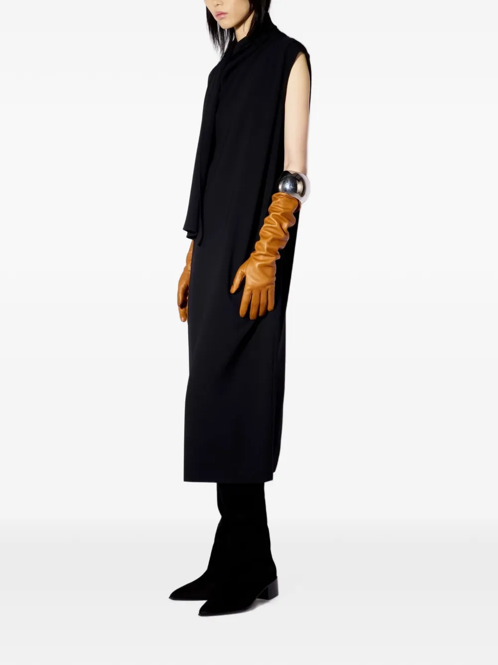Liviana Conti Hope scarf-detail sleeveless midi dress Zwart