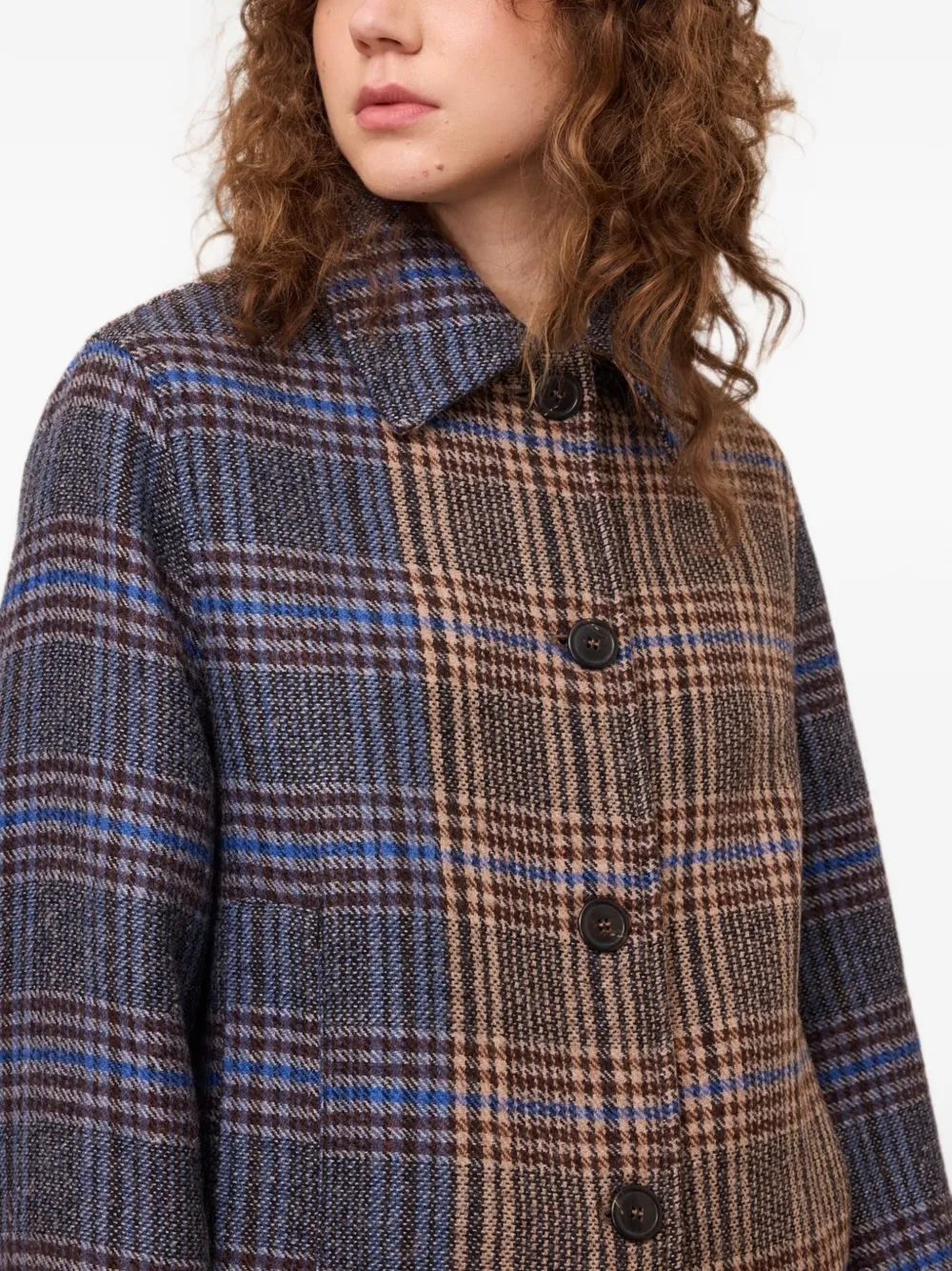 Ottod'ame Check-pattern Button-up Coat In Brown