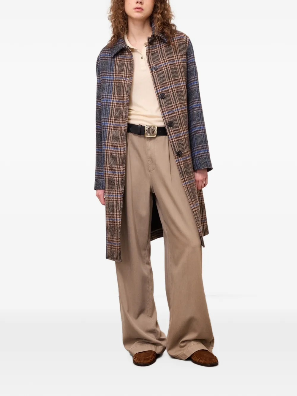 Ottod'ame Check-pattern Button-up Coat In Brown