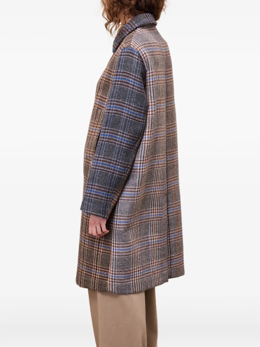 Ottod'ame Check-pattern Button-up Coat In Brown