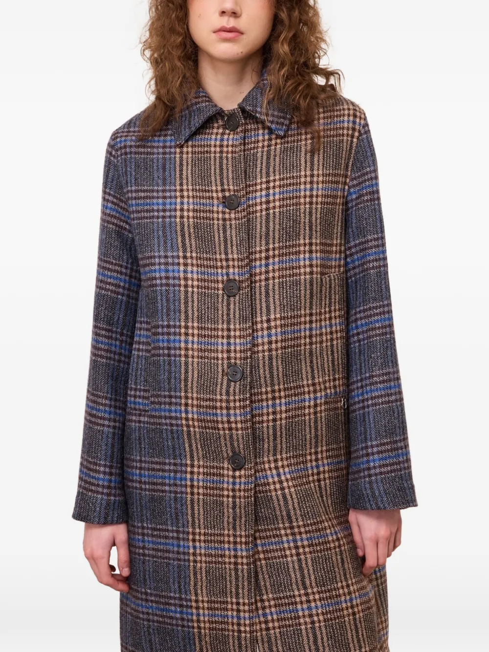 Ottod'ame Check-pattern Button-up Coat In Brown