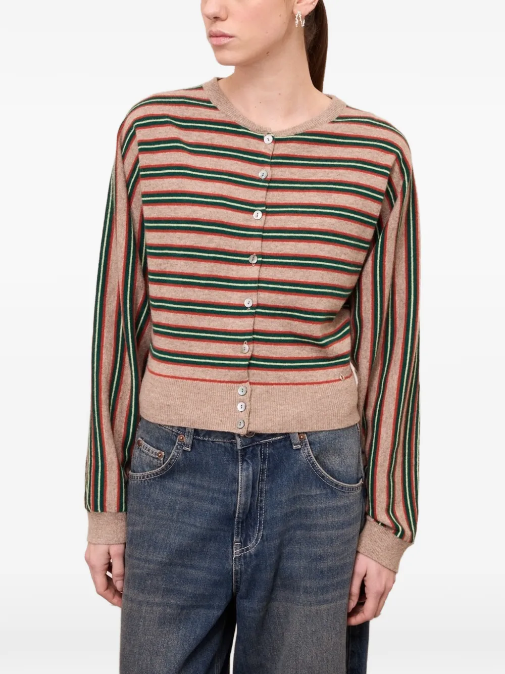 Ottod'ame Striped Button-front Cardigan In Brown