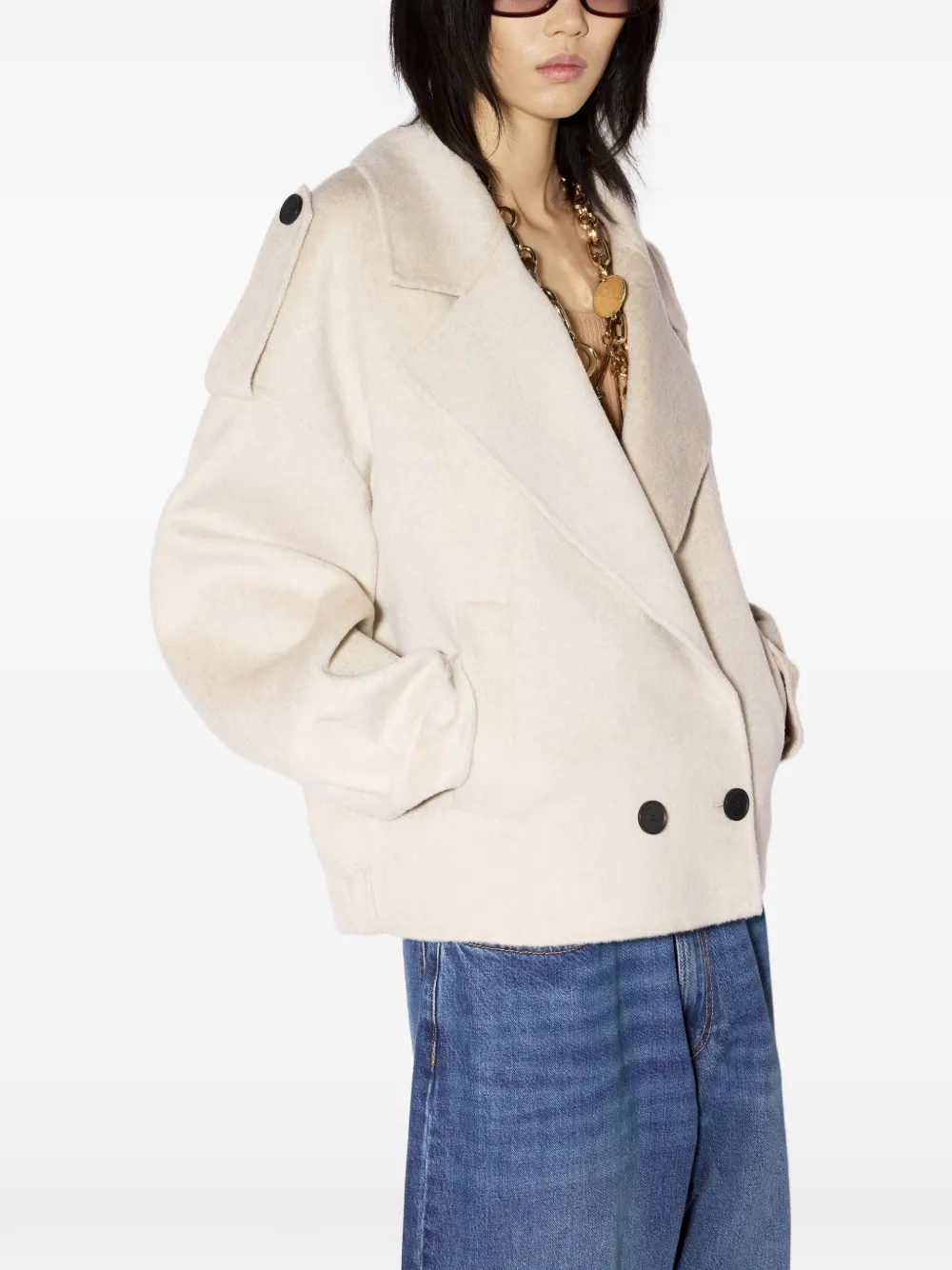 Liviana Conti Jas met dubbele rij knopen en epauletten Beige