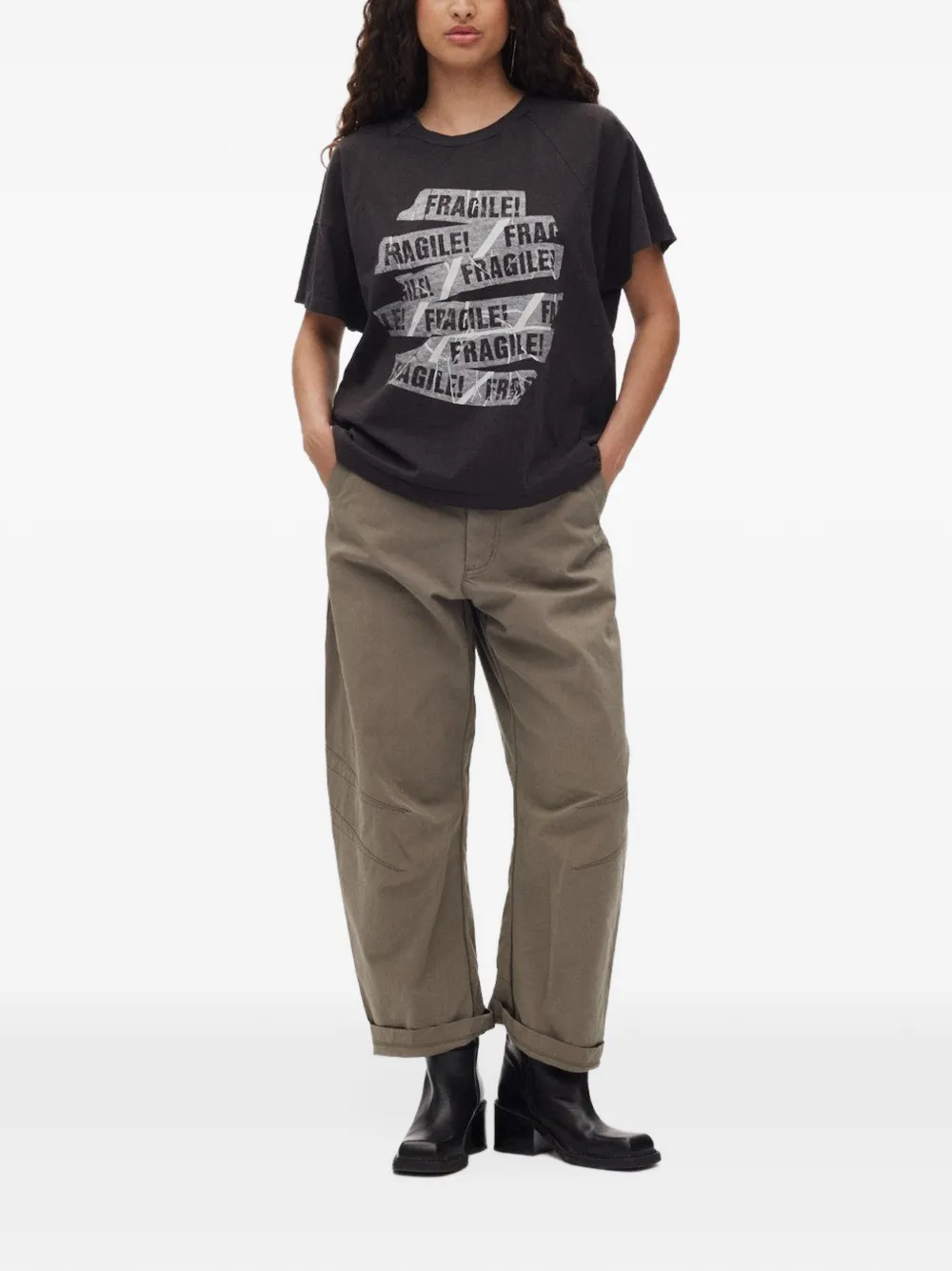 RABENS SALONER October broek met wijde pijpen en vlakken Beige