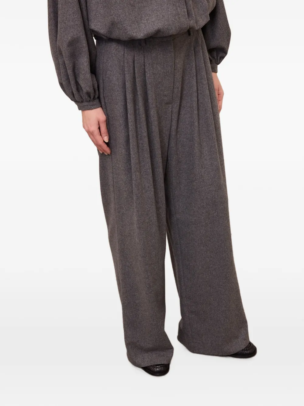 Ottod'ame Pleated Wide-leg Trousers In Gray