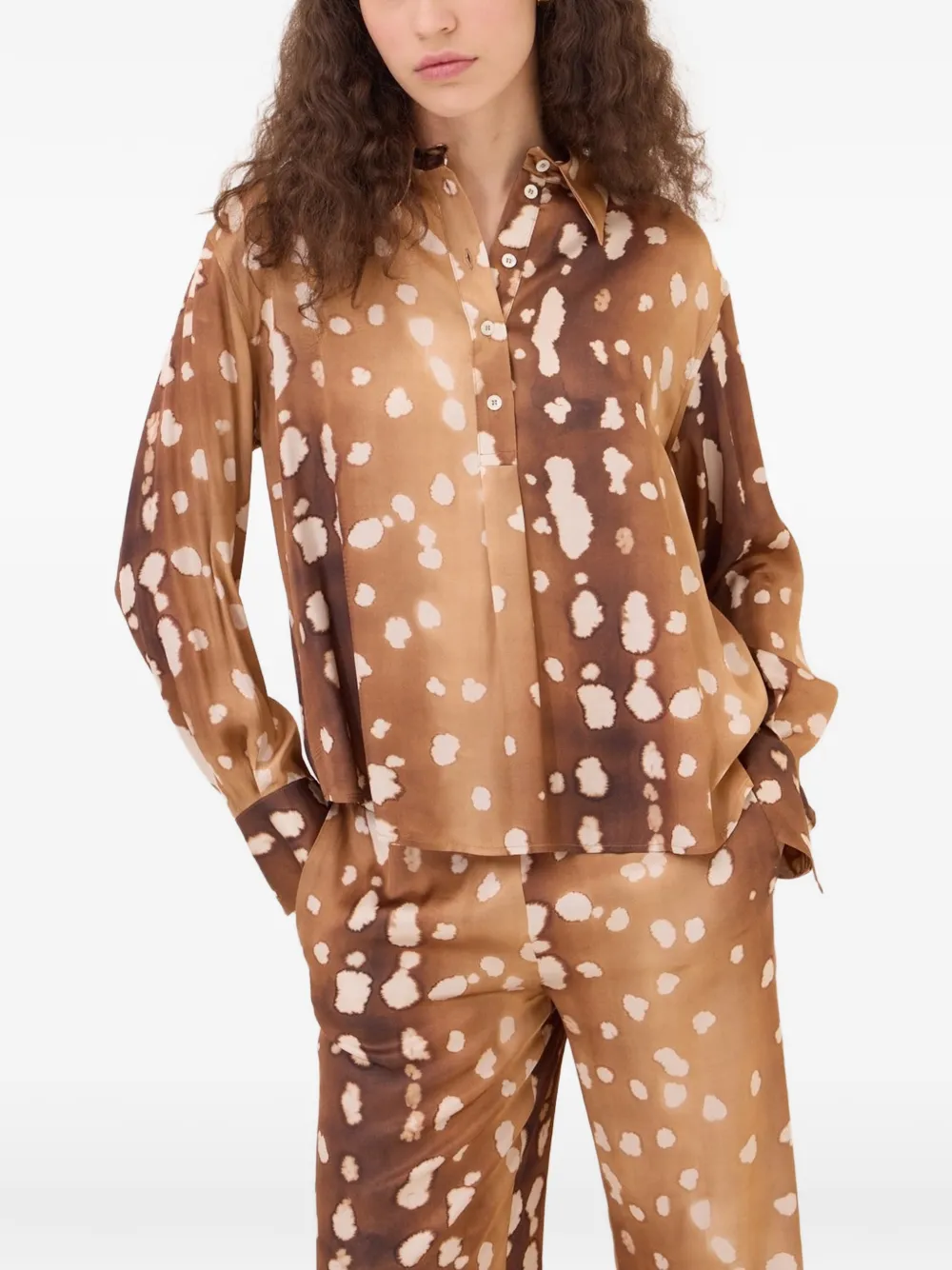 Ottod'ame Animal-print Long-sleeve Shirt In Brown