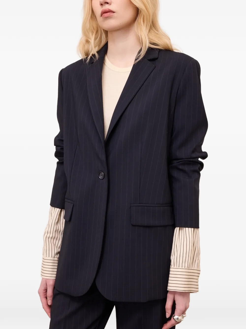 Ottod'ame Pinstripe-pattern Back-slit Jacket In Blue