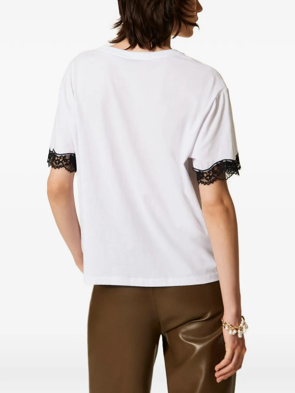 TWINSET Jersey T-shirt met logo en kant Wit