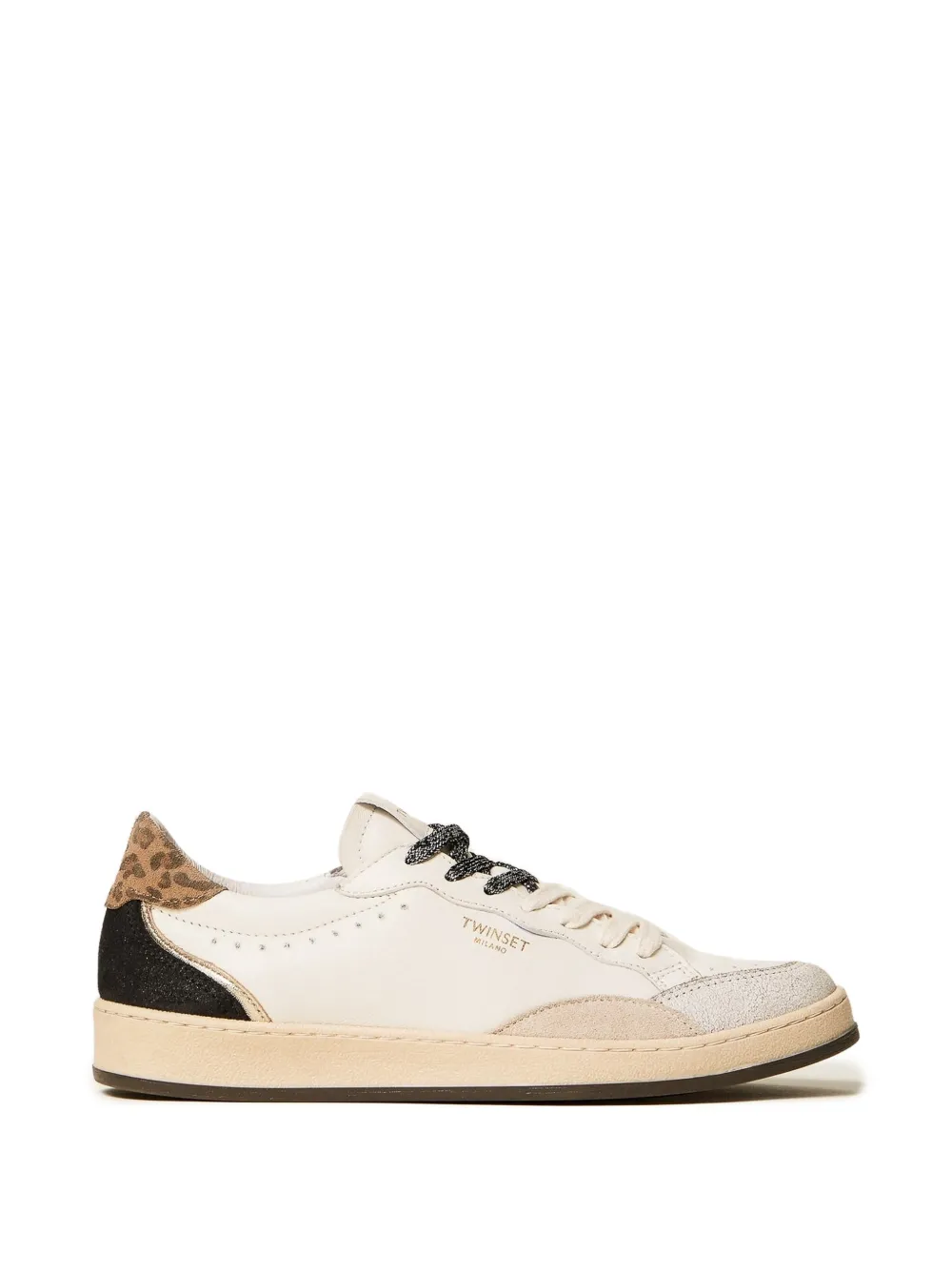 TWINSET leather trainers with logo and laminated inserts Beige