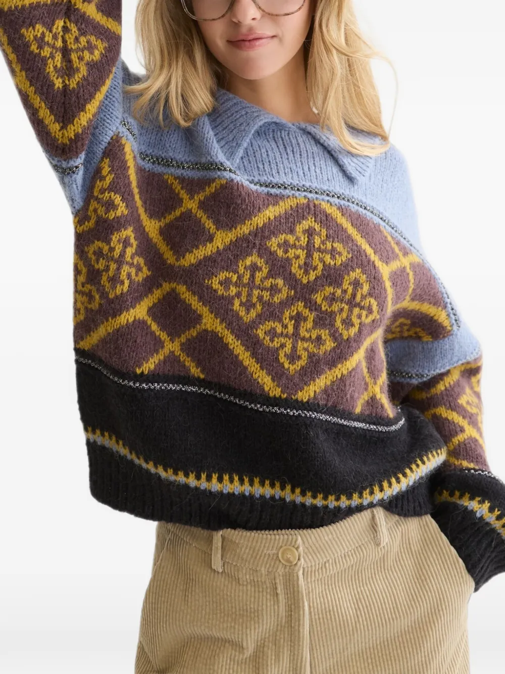 Scotch & Soda Gebreide trui met jacquard en kraag Bruin