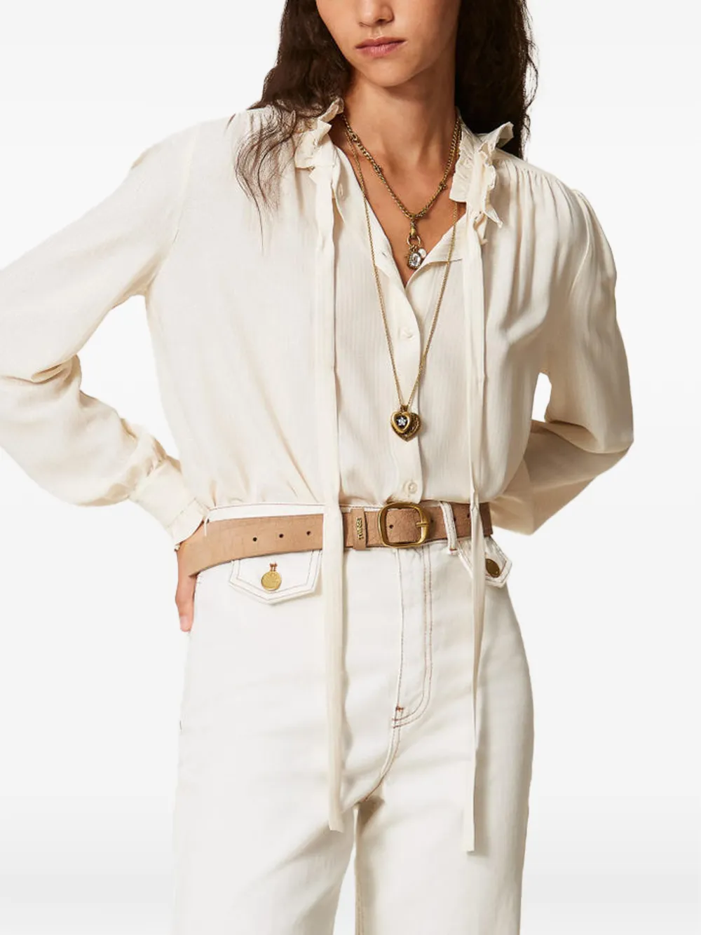 TWINSET Blouse van zijdeblend met jacquard Beige
