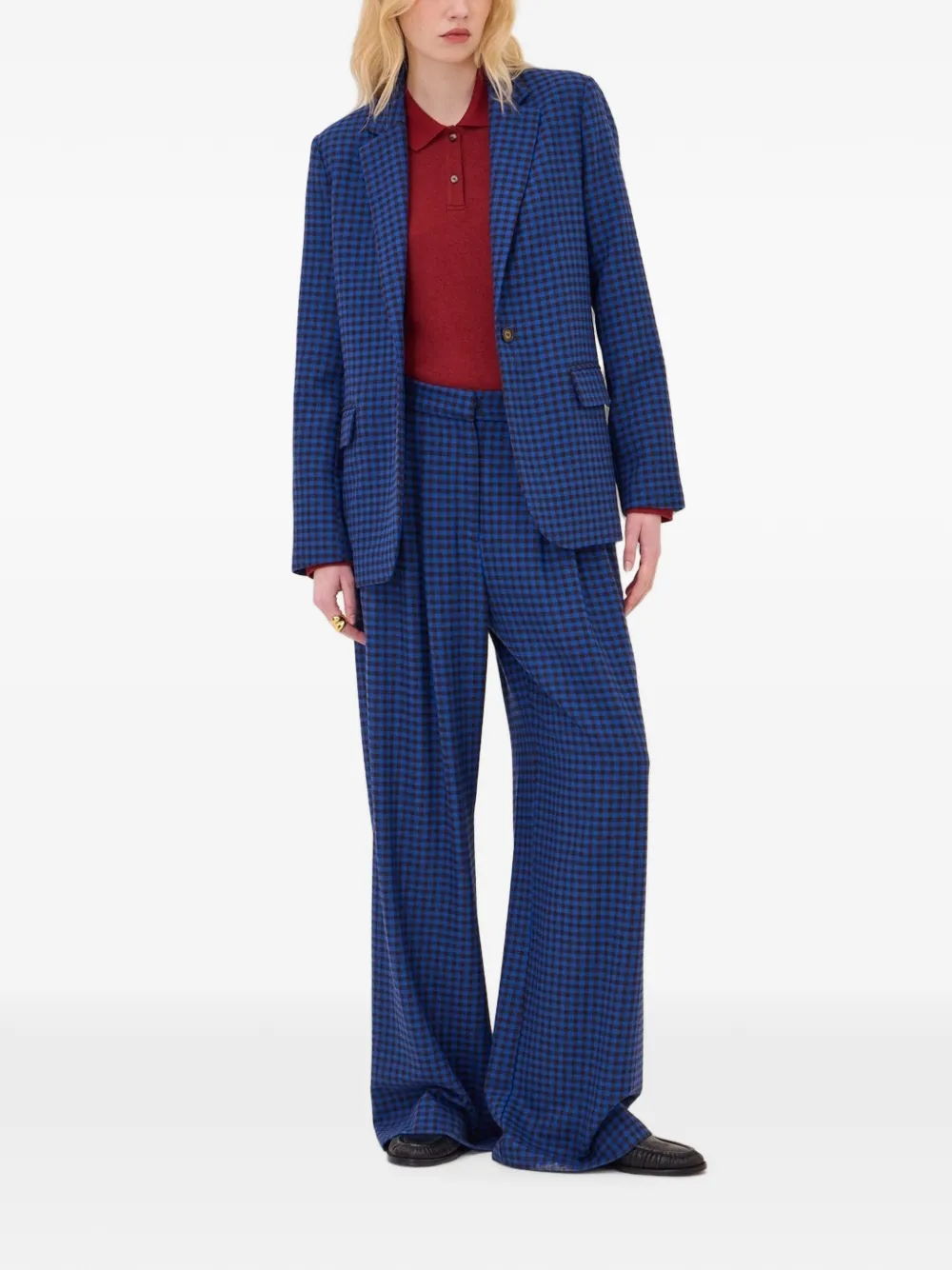 Ottod'ame Gingham-check Pleated Trousers In Blue