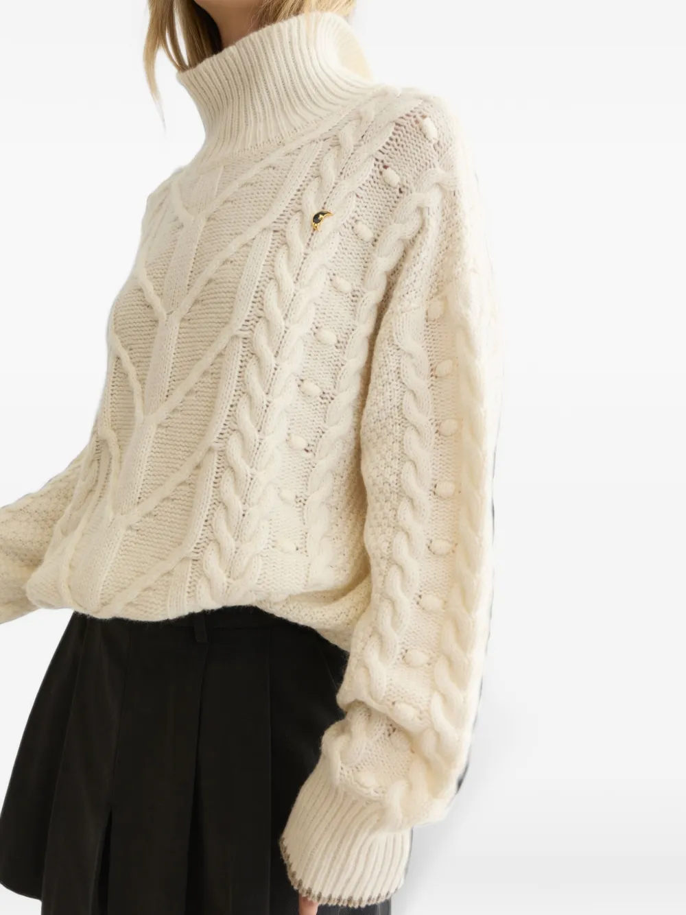 Scotch & Soda Kabelgebreide trui met hoge hals Beige
