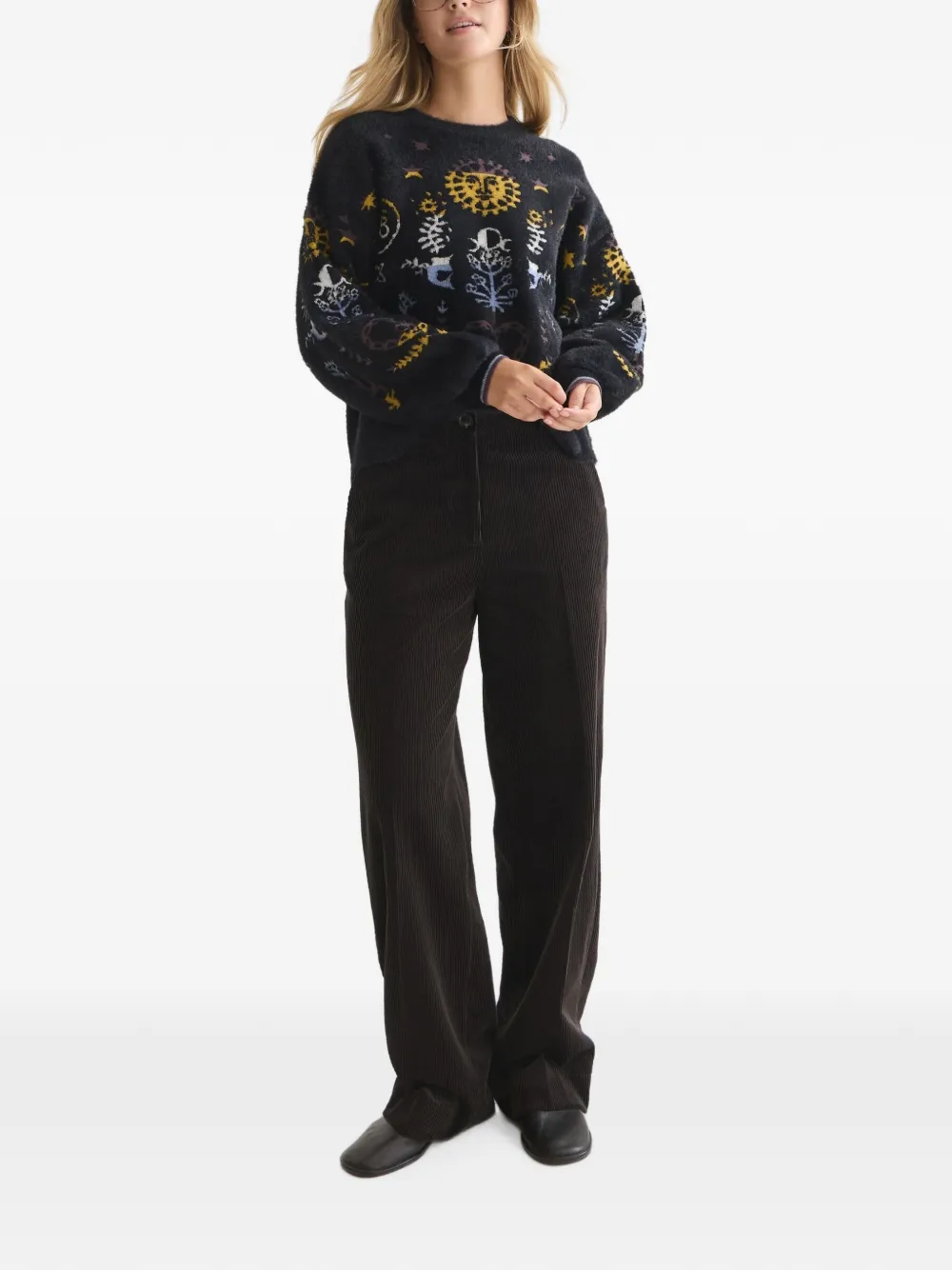 Scotch & Soda Geborsteld gebreide trui met grafische intarsia Zwart