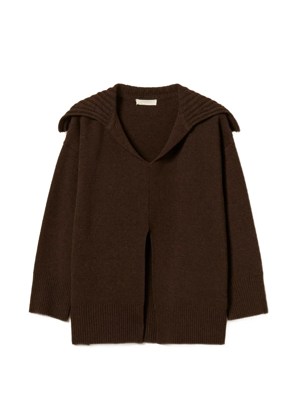 TWINSET wool-blend maxi jumper with slit - Marrone