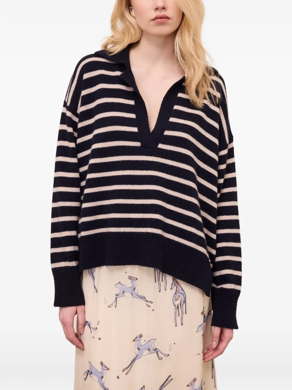 Ottod'ame Striped Polo-collar Knit In Blue