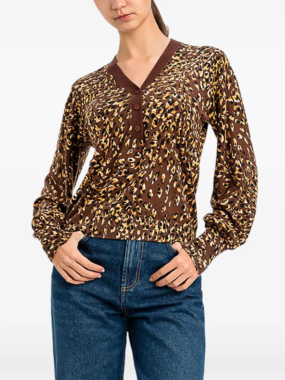 TWINSET leopard-print V-neck sweater - Marron