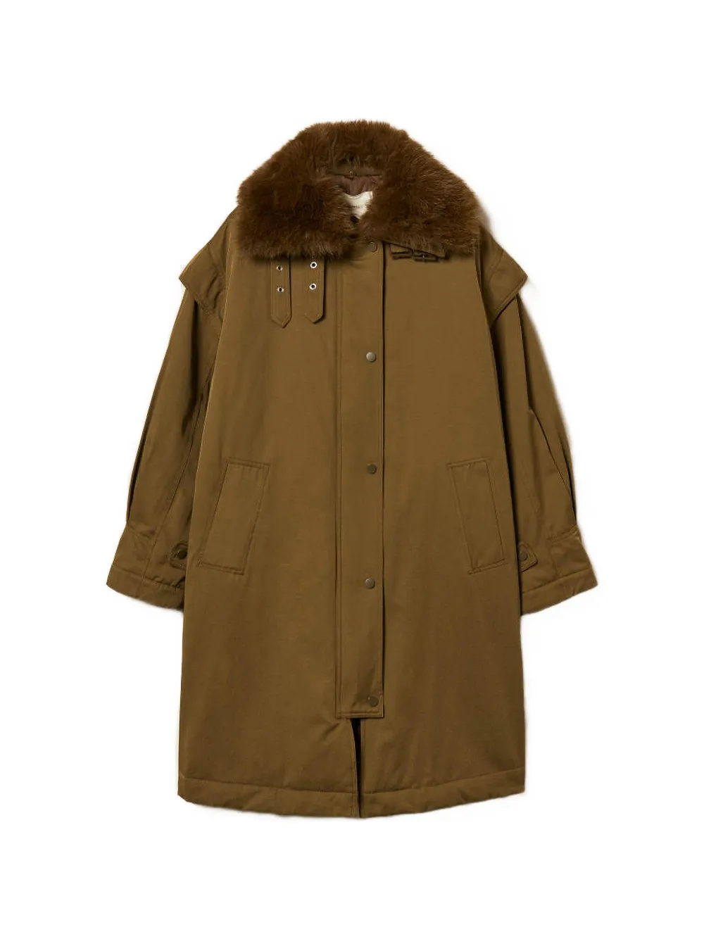 TWINSET gabardine parka coat with faux-fur collar - Grün