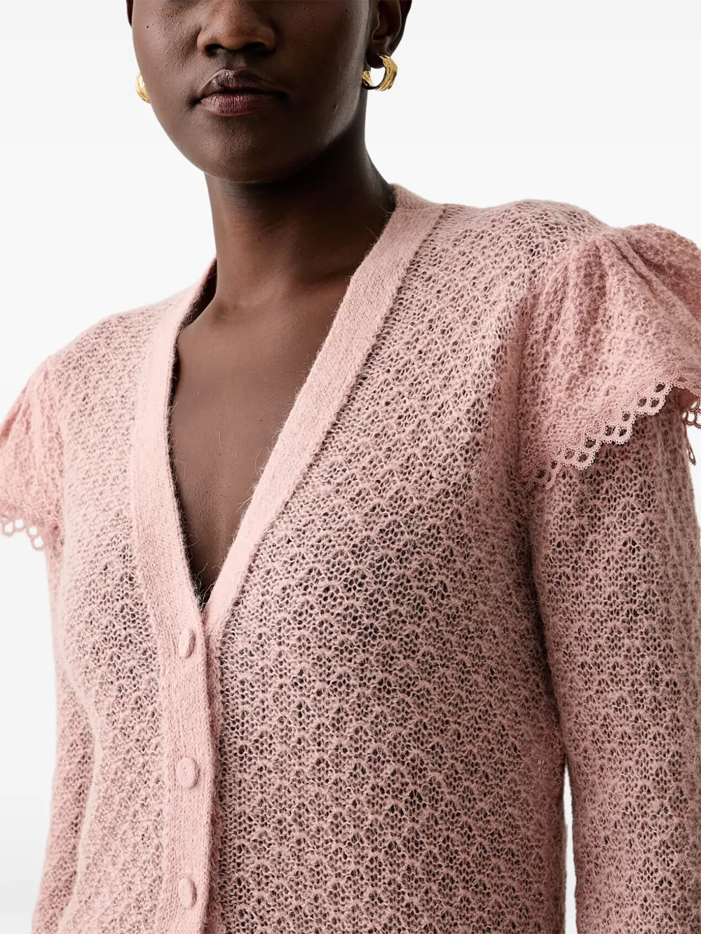 TWINSET Opengebreid vest afgewerkt met ruches Roze