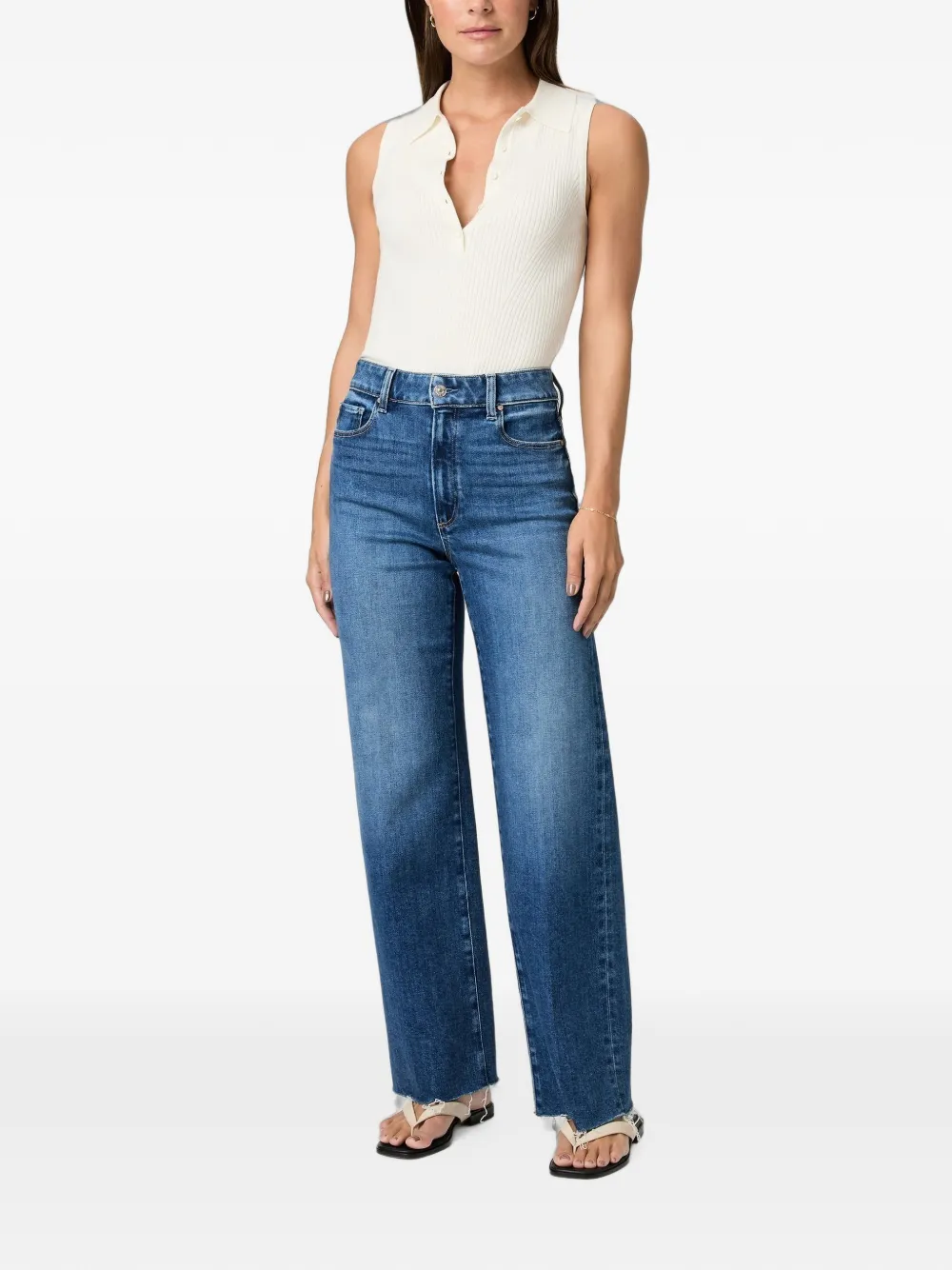 PAIGE Anessa jeans met wijde pijpen en gerafelde zoom Blauw