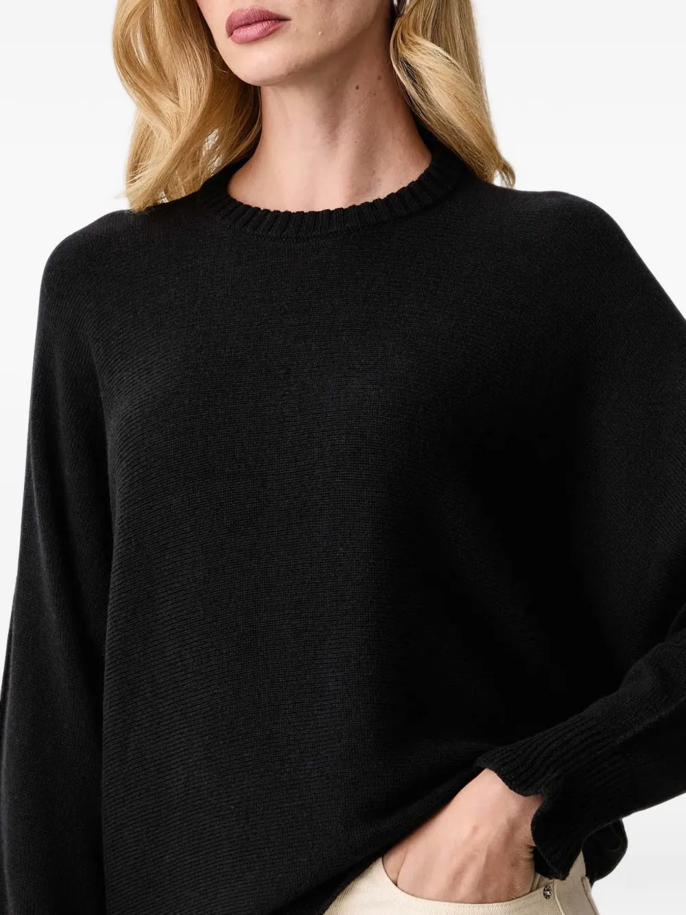 TWINSET Trui met ronde hals en ruches aan de manchetten Zwart