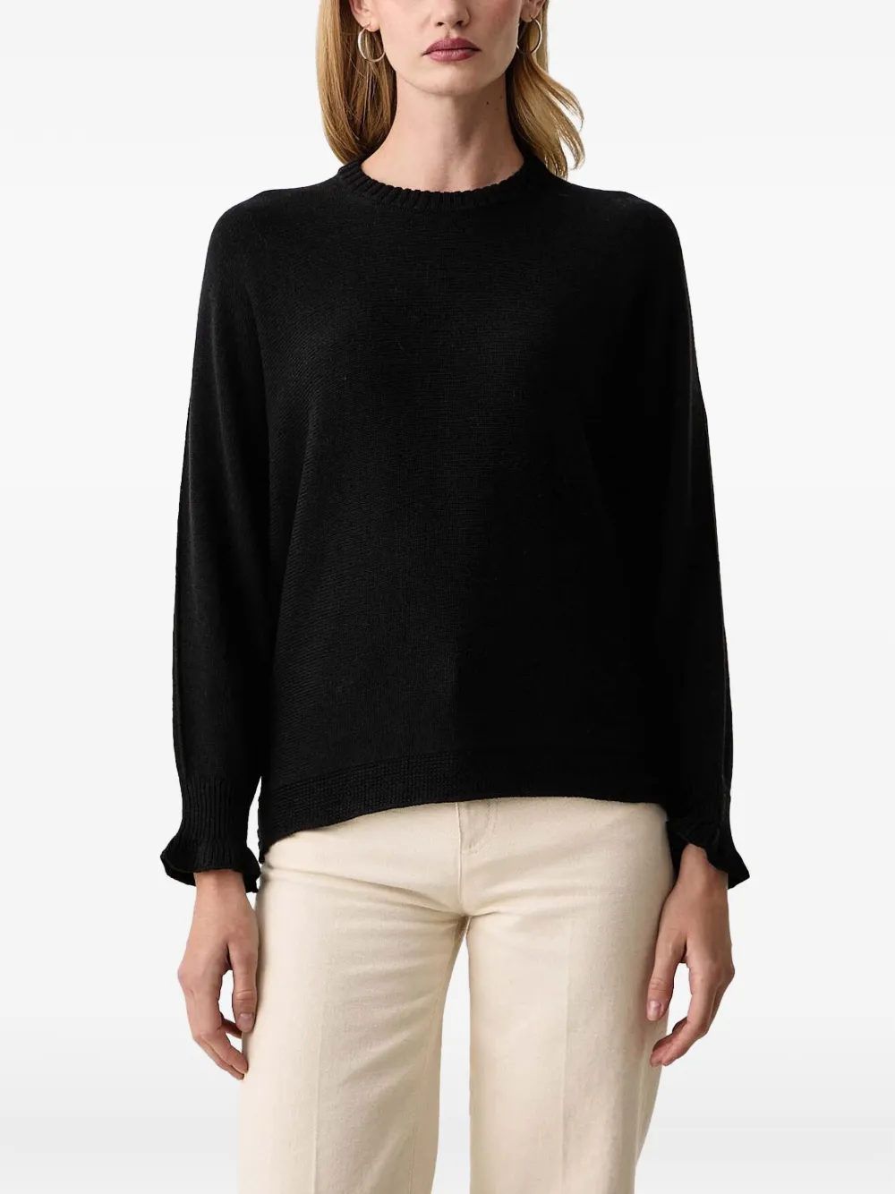 TWINSET ruffled-cuff crew-neck sweater - Noir TWINSET ruffled-cuff crew-neck sweater - Noir