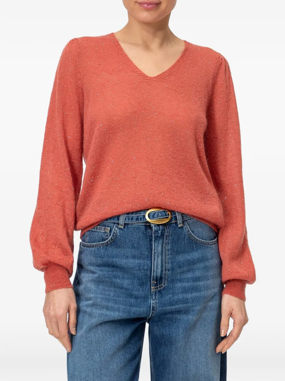 TWINSET sequin-embellished V-neck sweater Oranje