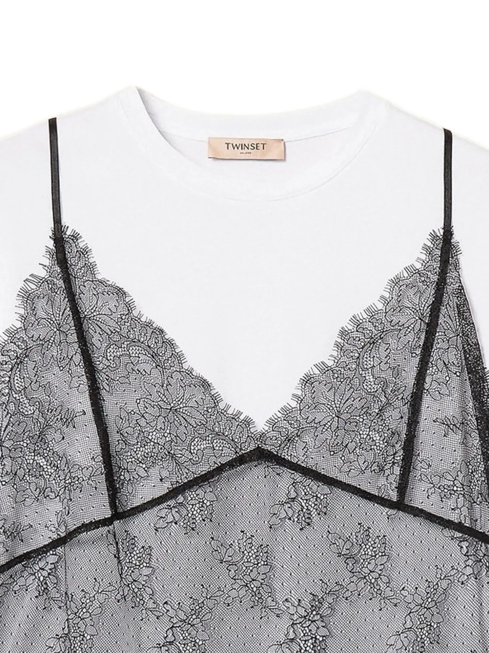 TWINSET T-shirt met ronde hals en kanten top Wit