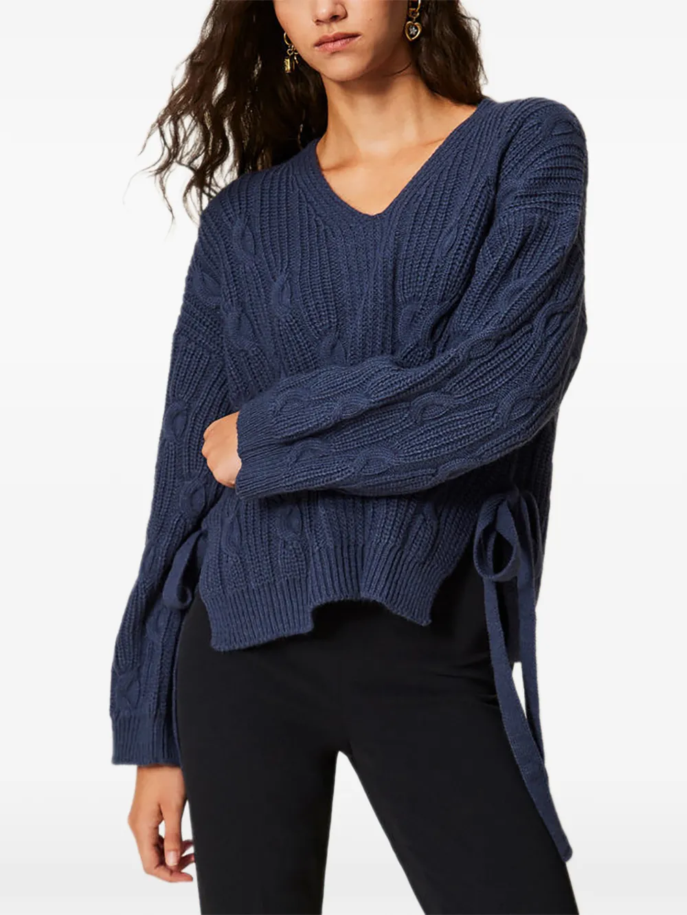 TWINSET wool blend jumper with ties - Bleu TWINSET wool blend jumper with ties - Bleu