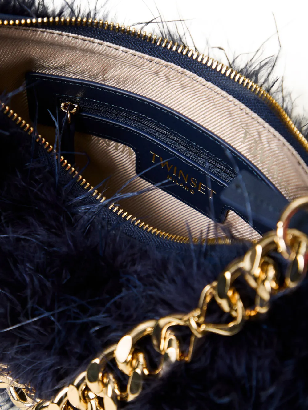 TWINSET Liliane satijnen tas met veren Blauw