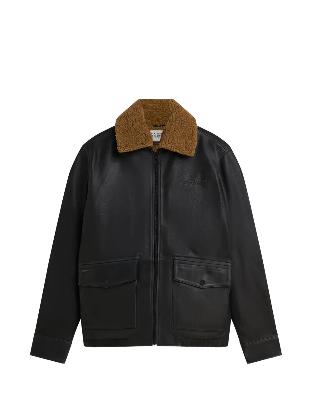 Scotch & Soda shearling-collar leather jacket - Nero