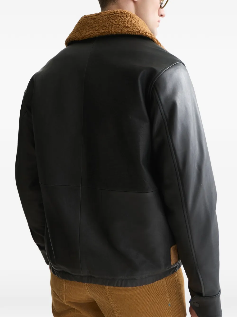 Scotch & Soda Leren jack met lammy kraag Zwart