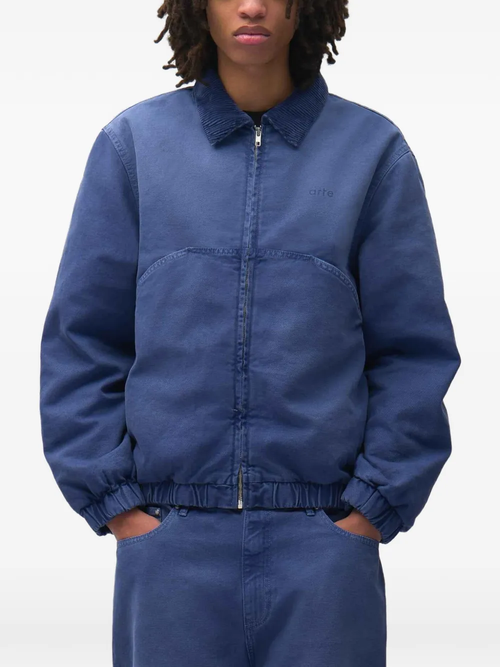 Arte Antwerp Arc denim jack met ribfluwelen kraag Blauw