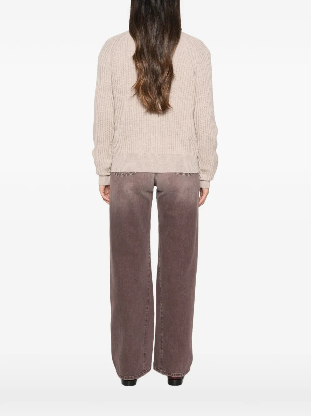 Allude Geribbelde trui met ritshals Beige