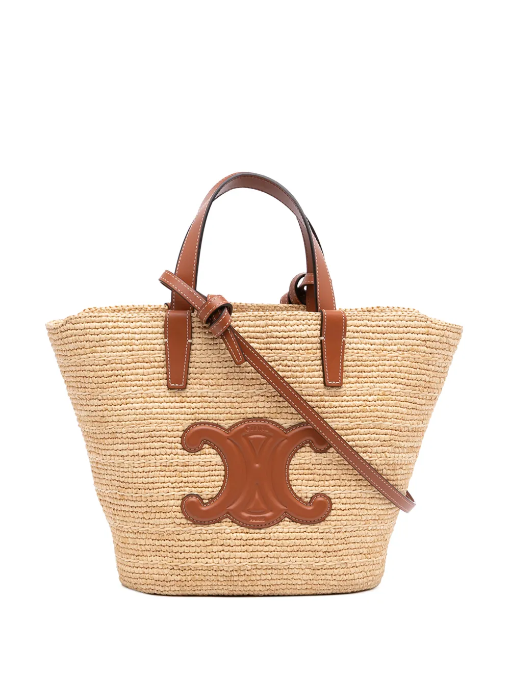 Celine Pre-Owned 2025 Teen Raffia Cuir Triomphe Classic Panier Satchel-Tasche - Nude