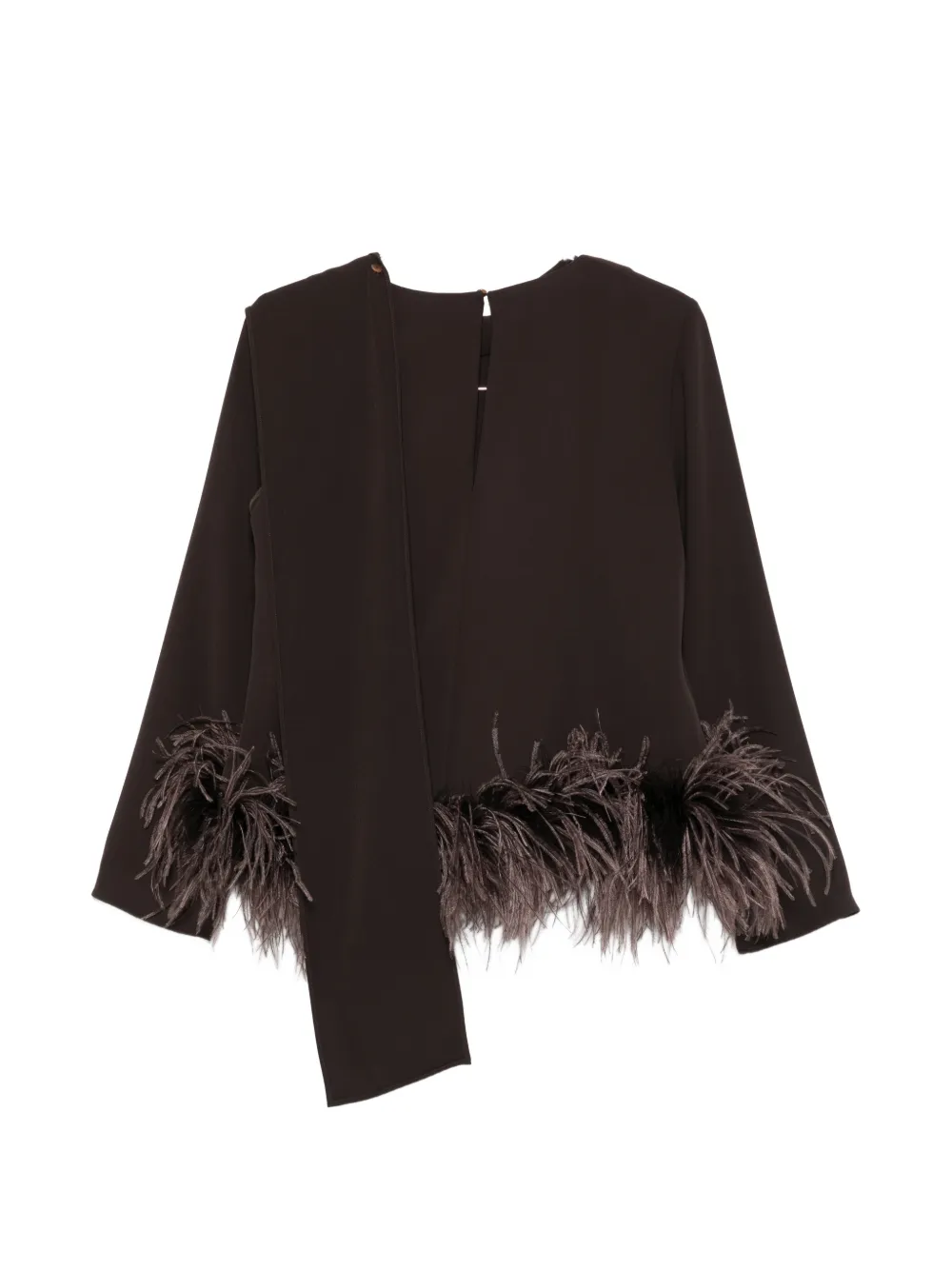 P.A.R.O.S.H. Gedrapeerde blouse met veren afwerking Zwart