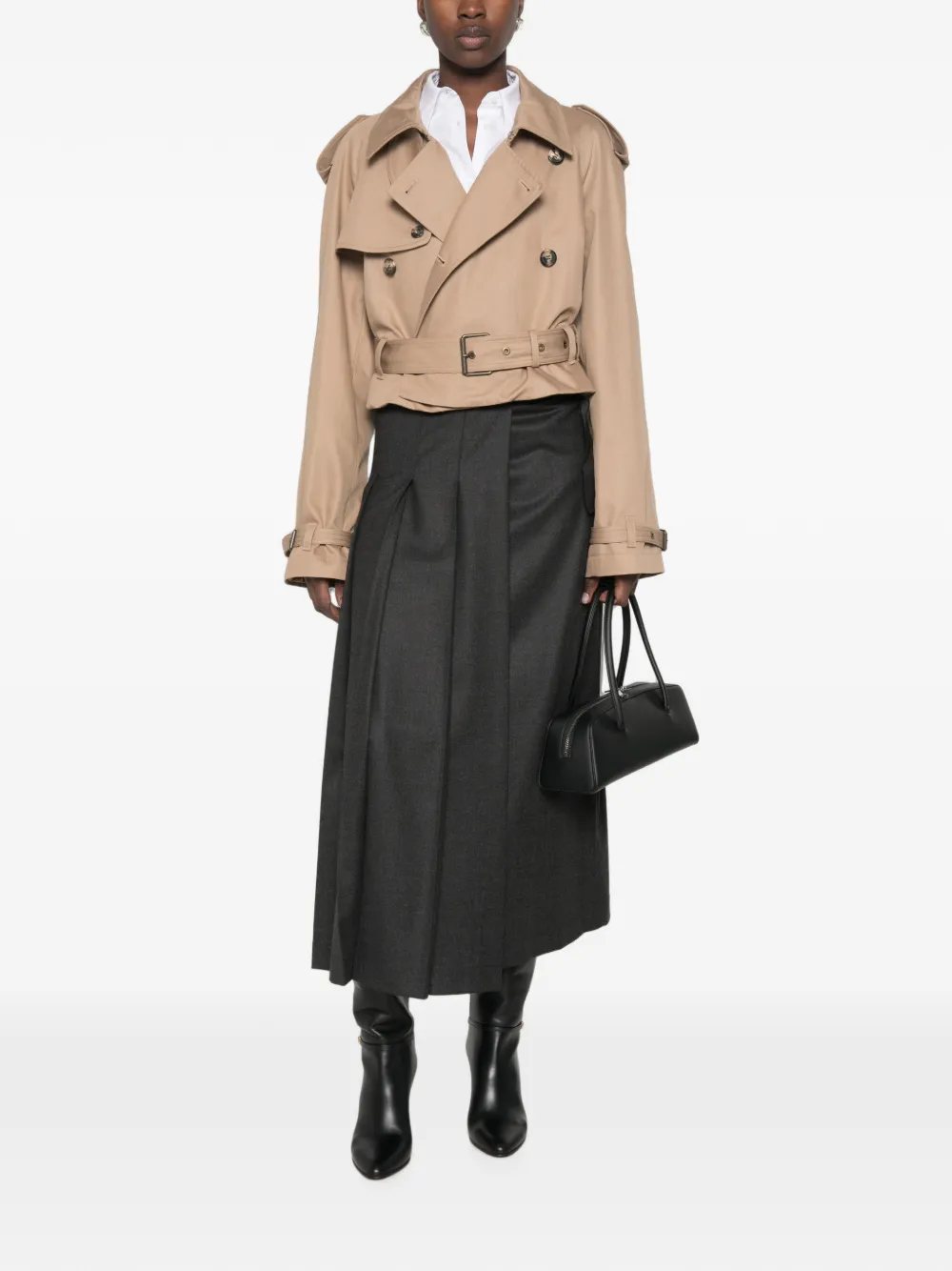 P.A.R.O.S.H. Ludy midi-rok met gespsluiting en plooien Grijs
