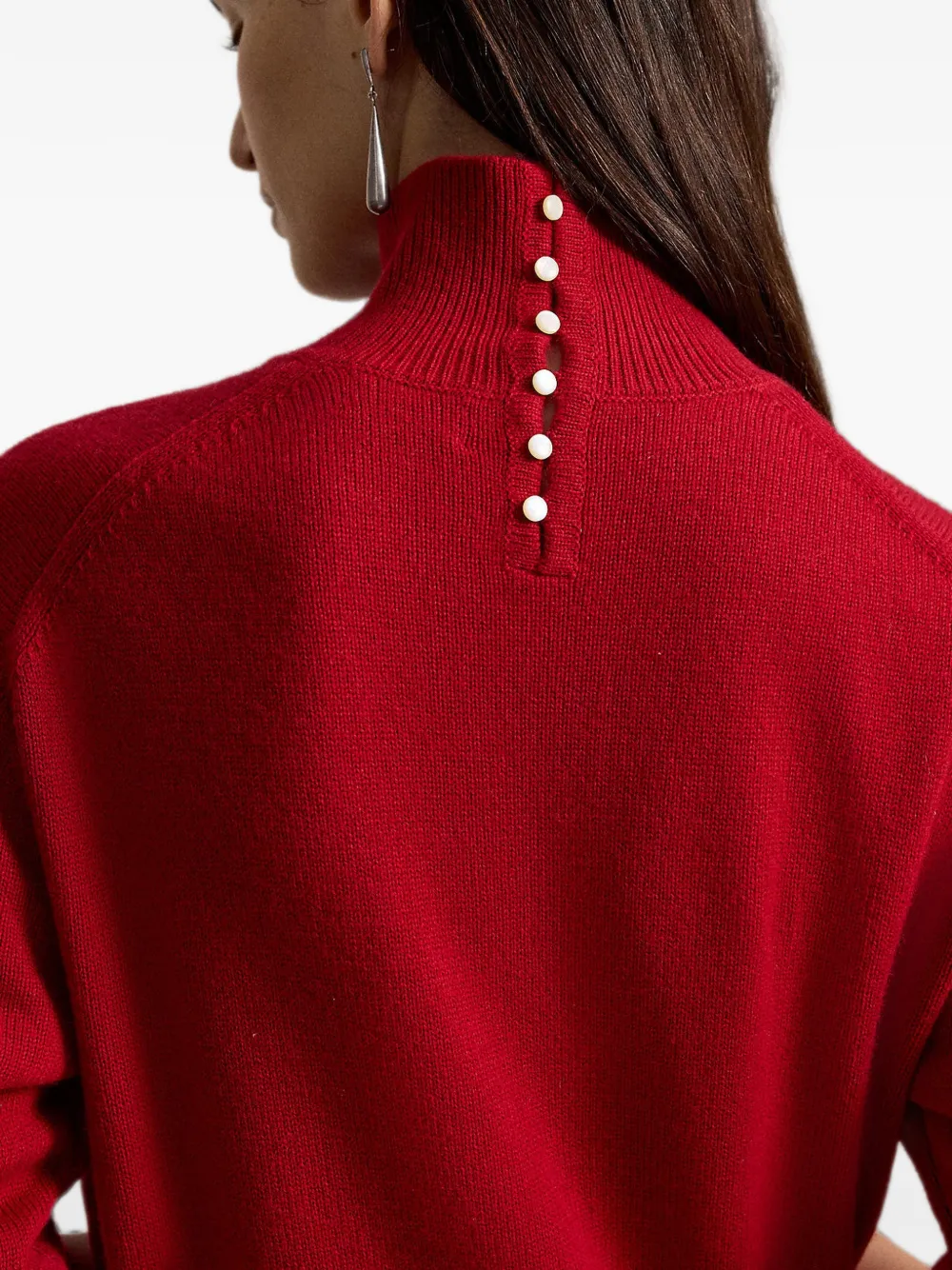 Polo Ralph Lauren Midi-jurk met geribbelde afwerking en knopen Rood