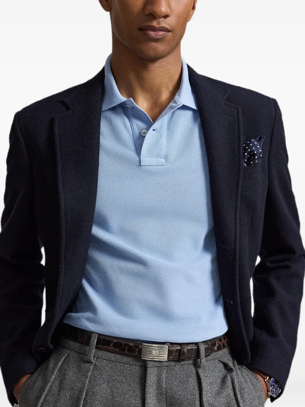 Polo Ralph Lauren The Iconic Custom Slim Fit mesh poloshirt Blauw