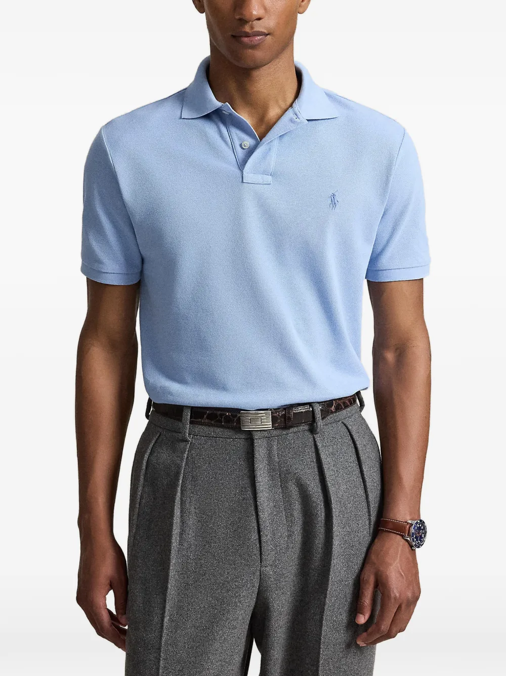 Polo Ralph Lauren The Iconic Custom Slim Fit mesh poloshirt Blauw