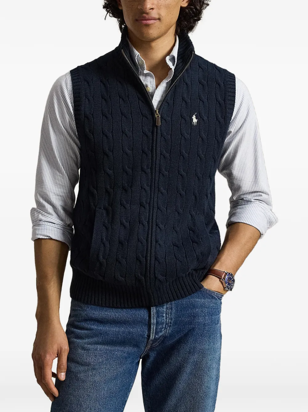 Polo Ralph Lauren Kabelgebreid mouwloos vest met rits Blauw
