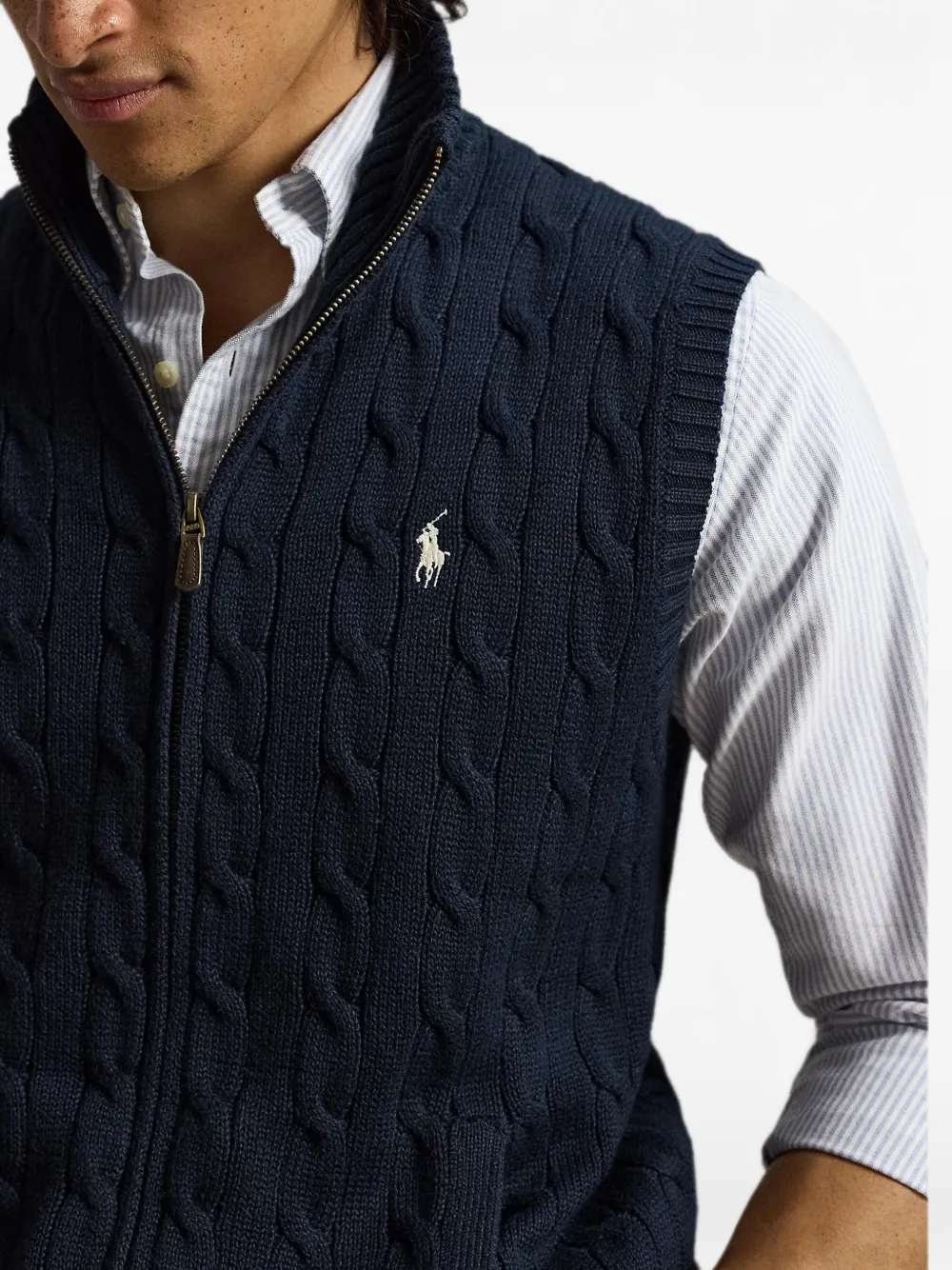 Polo Ralph Lauren Kabelgebreid mouwloos vest met rits Blauw