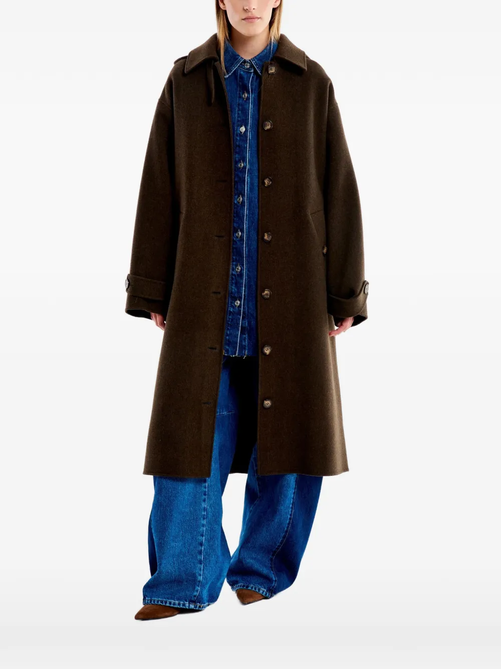 VICOLO hooded button-down coat - Brown