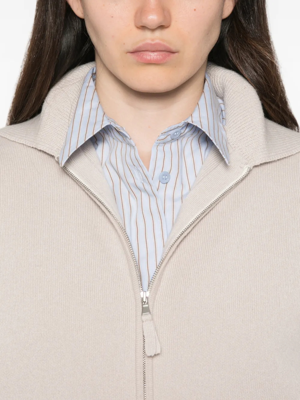 Allude Vest met rits en geribbelde afwerking Beige