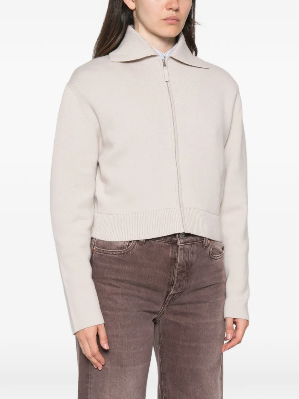 Allude Vest met rits en geribbelde afwerking Beige