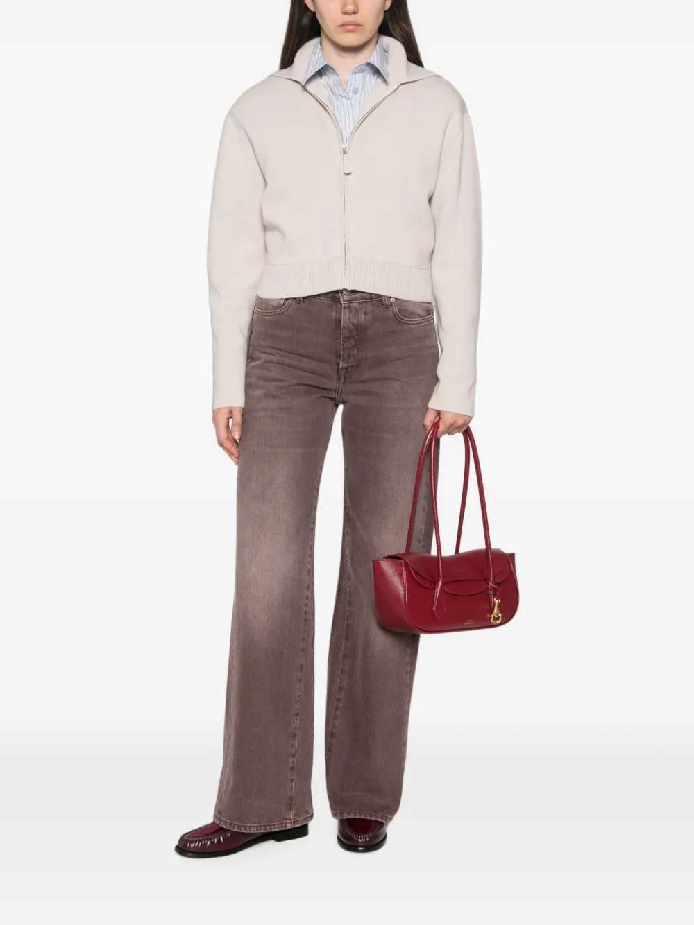 Allude Vest met rits en geribbelde afwerking Beige
