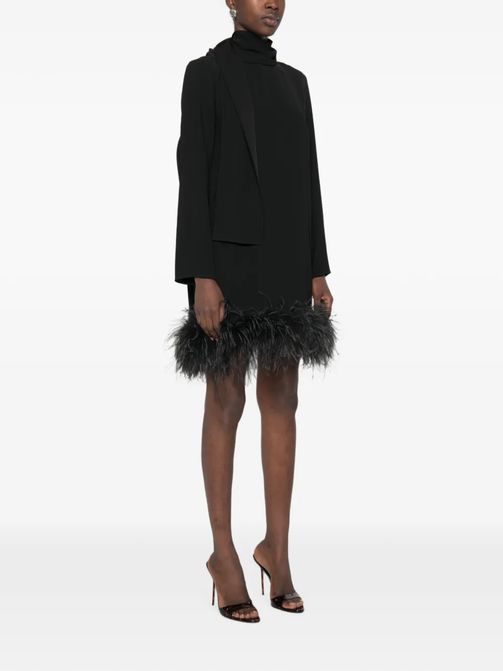 P.A.R.O.S.H. Mini-jurk met veren afwerking en sjaal detail Zwart